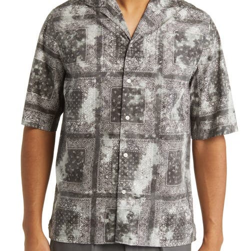 Eren Tie Dye Bandana Print Short Sleeve Button-Up Camp Shirt