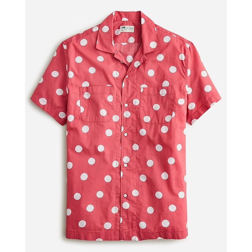 Short-Sleeve Slub Cotton Camp-Collar Shirt In Print 