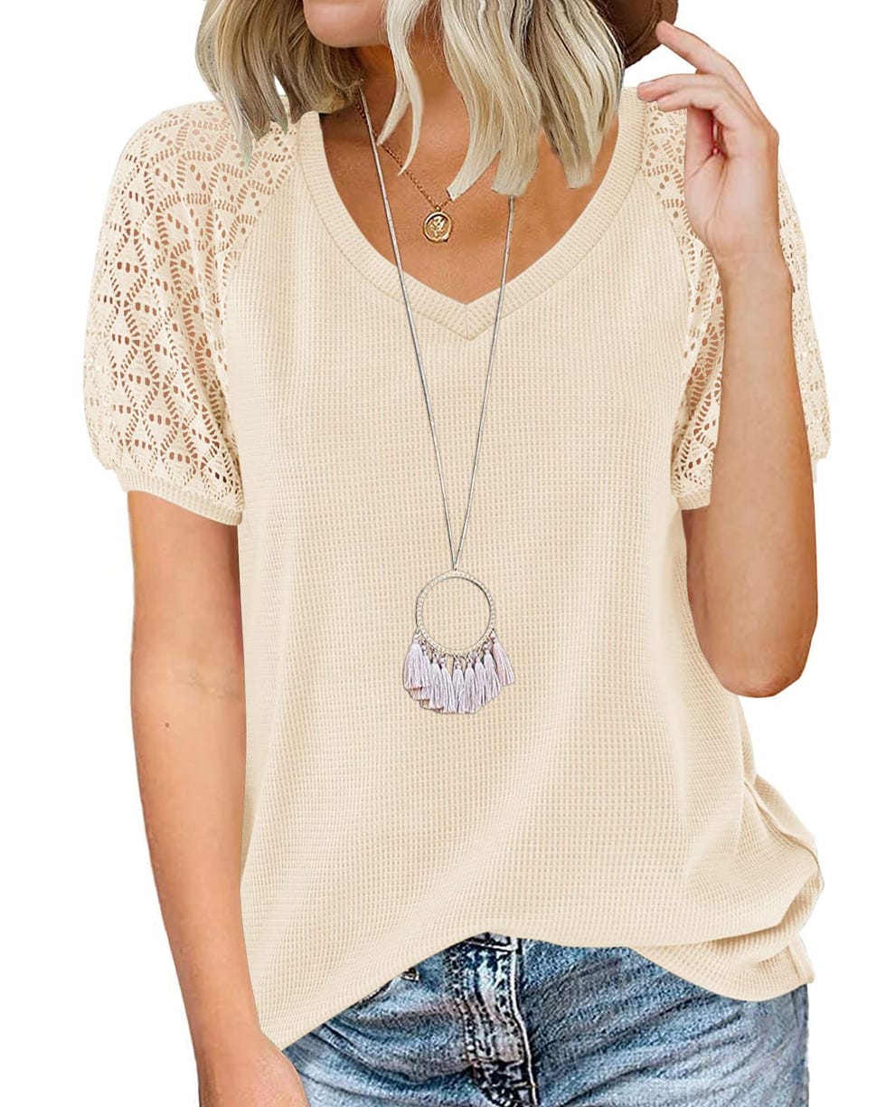 Lace Short Sleeve V-Neck