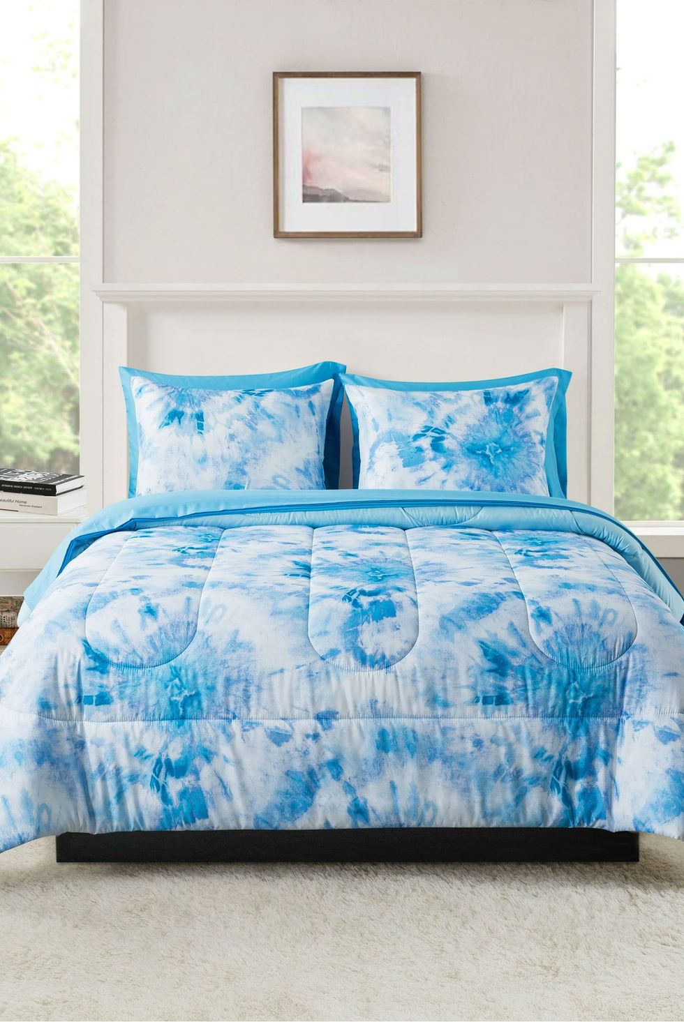 Blue Tie Dye 5 Piece Bed in a Bag Comforter Set with Sheets, Twin XL