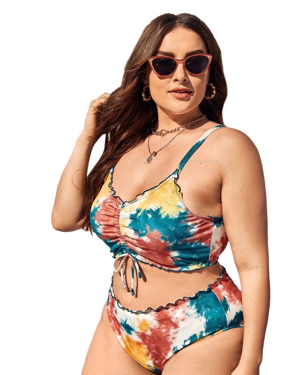  Floerns Women's Tie Dye Ruched Bikini Sets 2 Piece Bathing Suit  High Waist Swimsuit with Shorts Green Blue Multi XS : Clothing, Shoes &  Jewelry