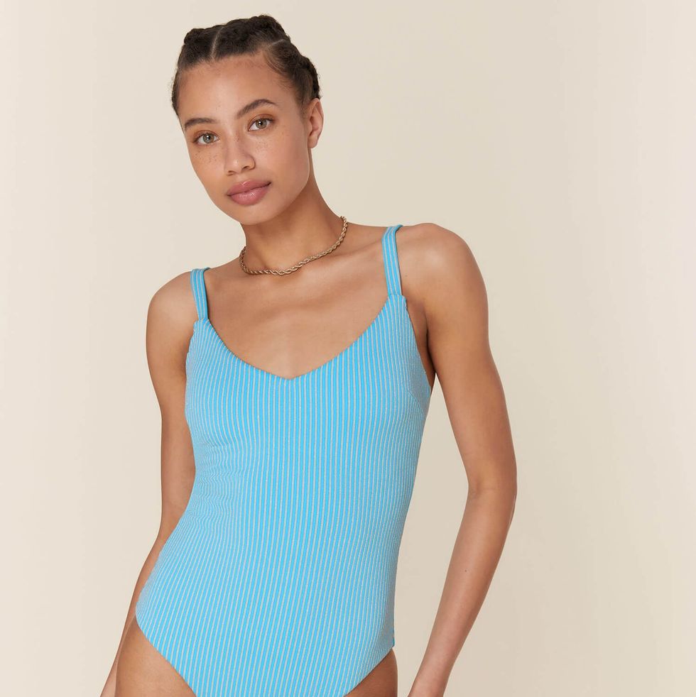 Sleeveless One Piece Swimsuit Women High Cut Bathing Suit Swimwear Monokini  Bodysuit Swimming Costume Blue
