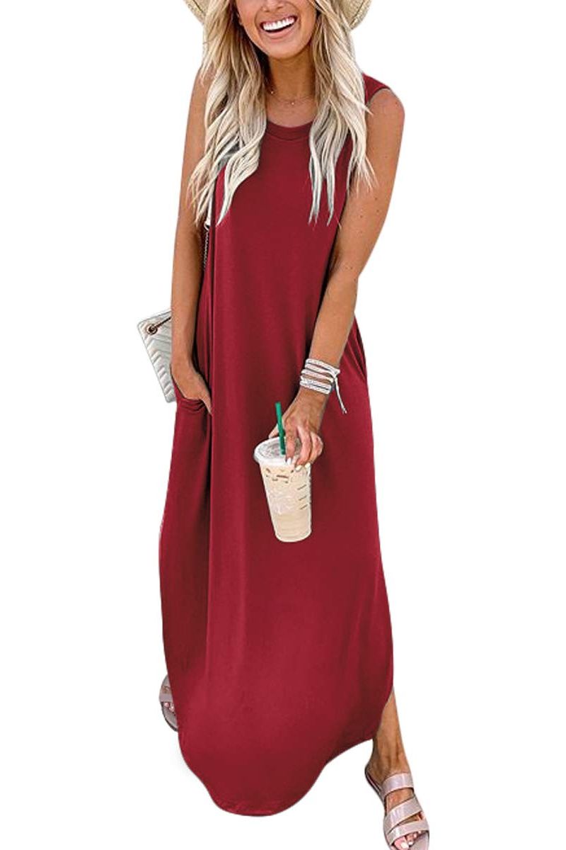 Women's Summer Casual Dress Solid Fit & Flare Dress Without Bag Womens  Summer Dress (Color : Burgundy, Size : X-Small) : : Clothing,  Shoes & Accessories