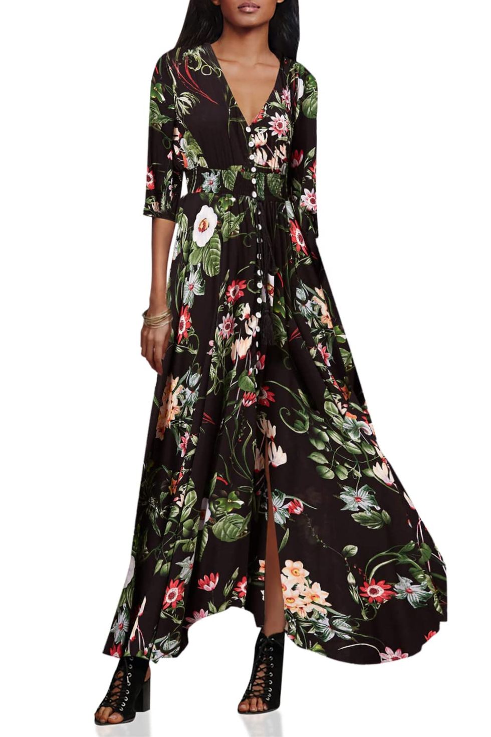 Button-Up Floral Print Maxi Dress