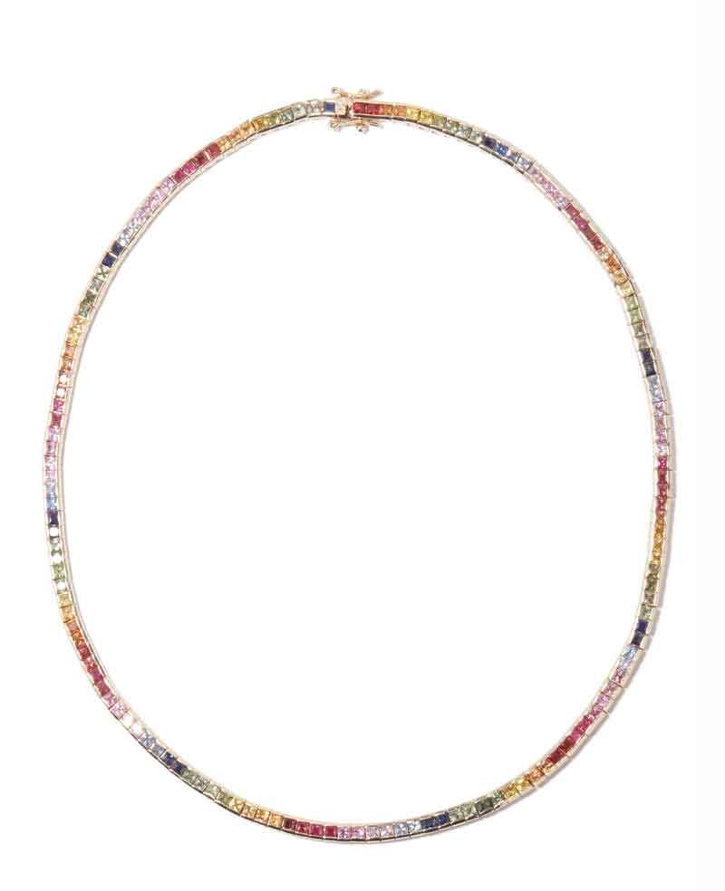 Rainbow sapphire & 14kt gold tennis necklace