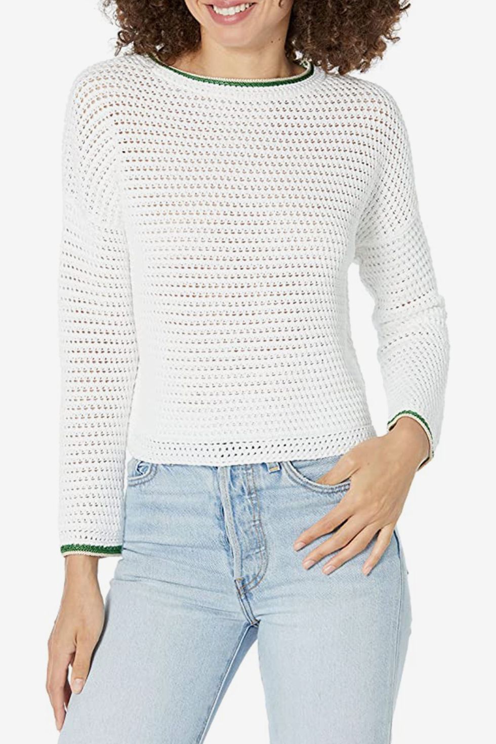 Crochet Contrast Tipping Crew Sweater 