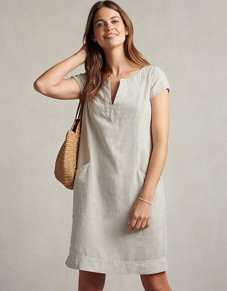 Rib-Side Linen Dress