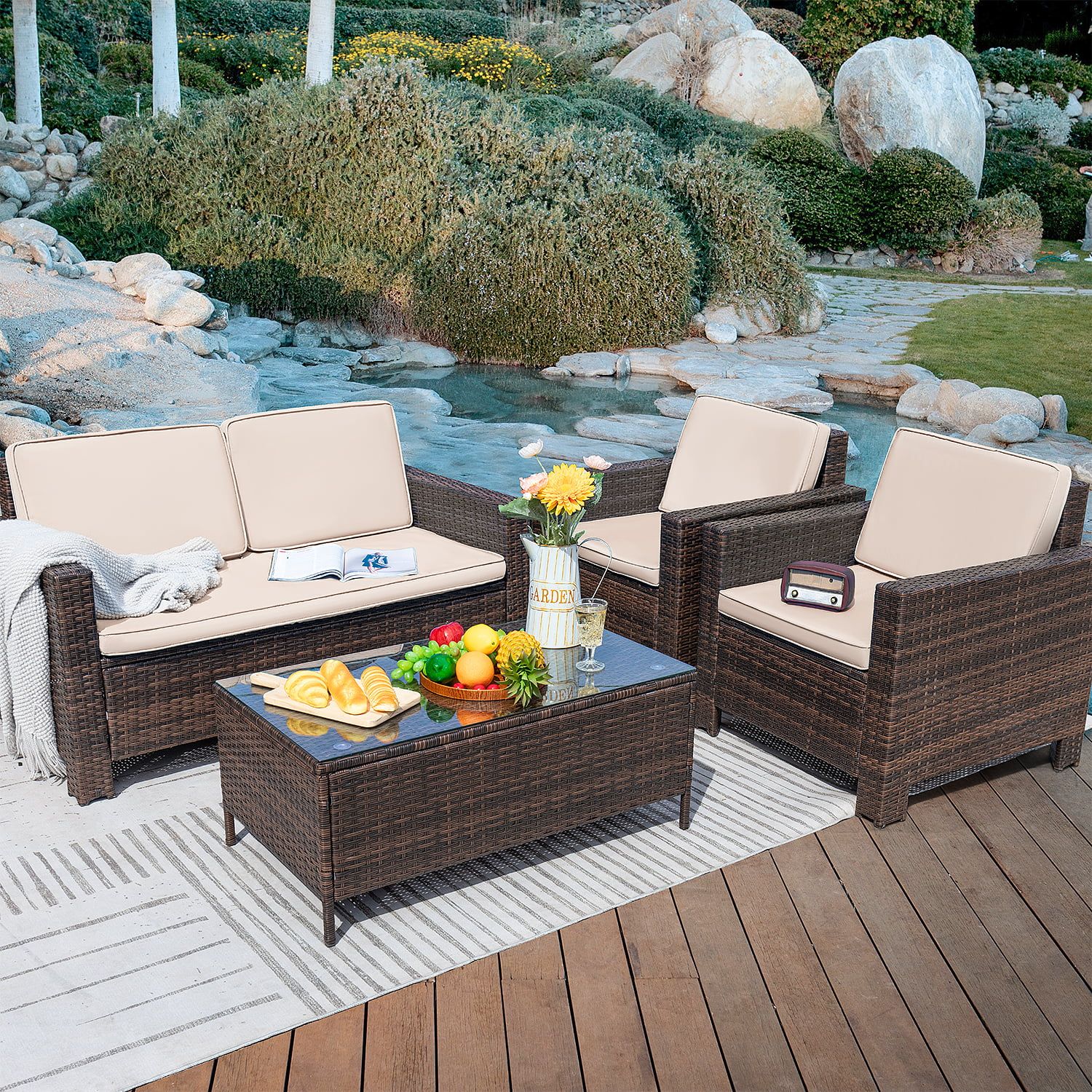 Rattan patio deals table