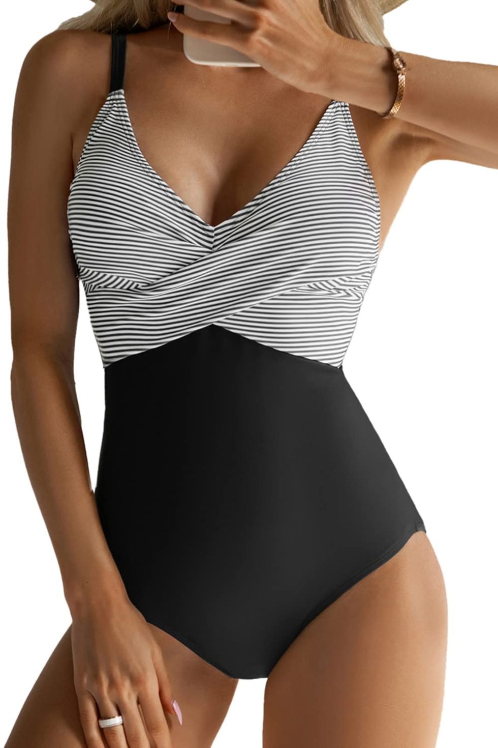 CUPSHE Women's Tie Front One Piece Swimsuit High Neck Design with
