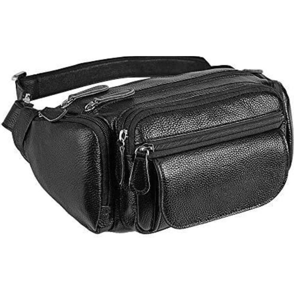 Black Genuine Leather Large Capacity Waist Bag