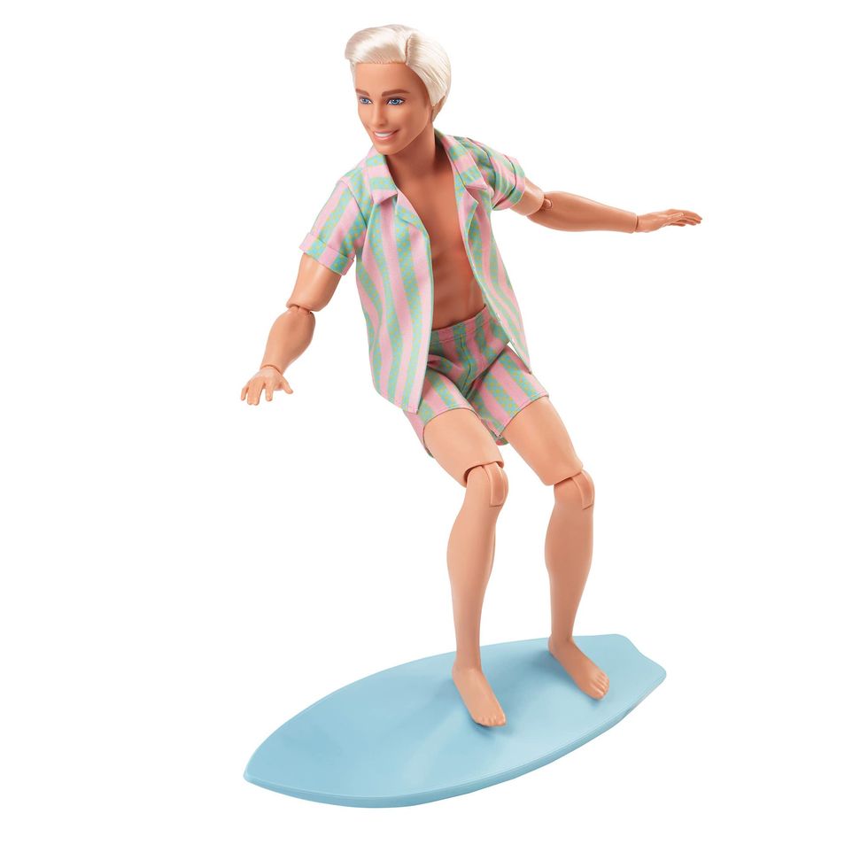 Ken Doll Wearing Pink and Green Striped Beach Outfit