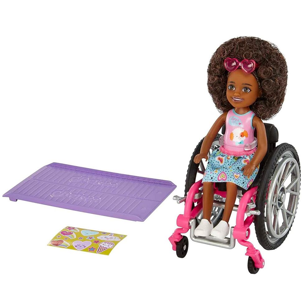 Chelsea Doll & Wheelchair with Moving Wheels, Ramp, Sticker Sheet & Accessories