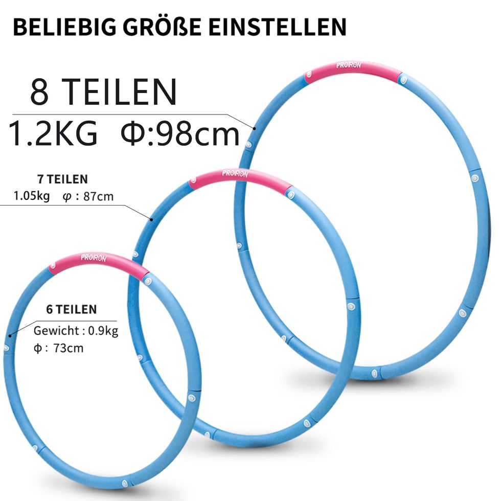 PROIRON Hula Hoop with Weight 1.2 kg, Fitness Hula Hoop with Adjustable Size 73-98cm, Hula Hoop for Adults and Children (Pink/Blue)