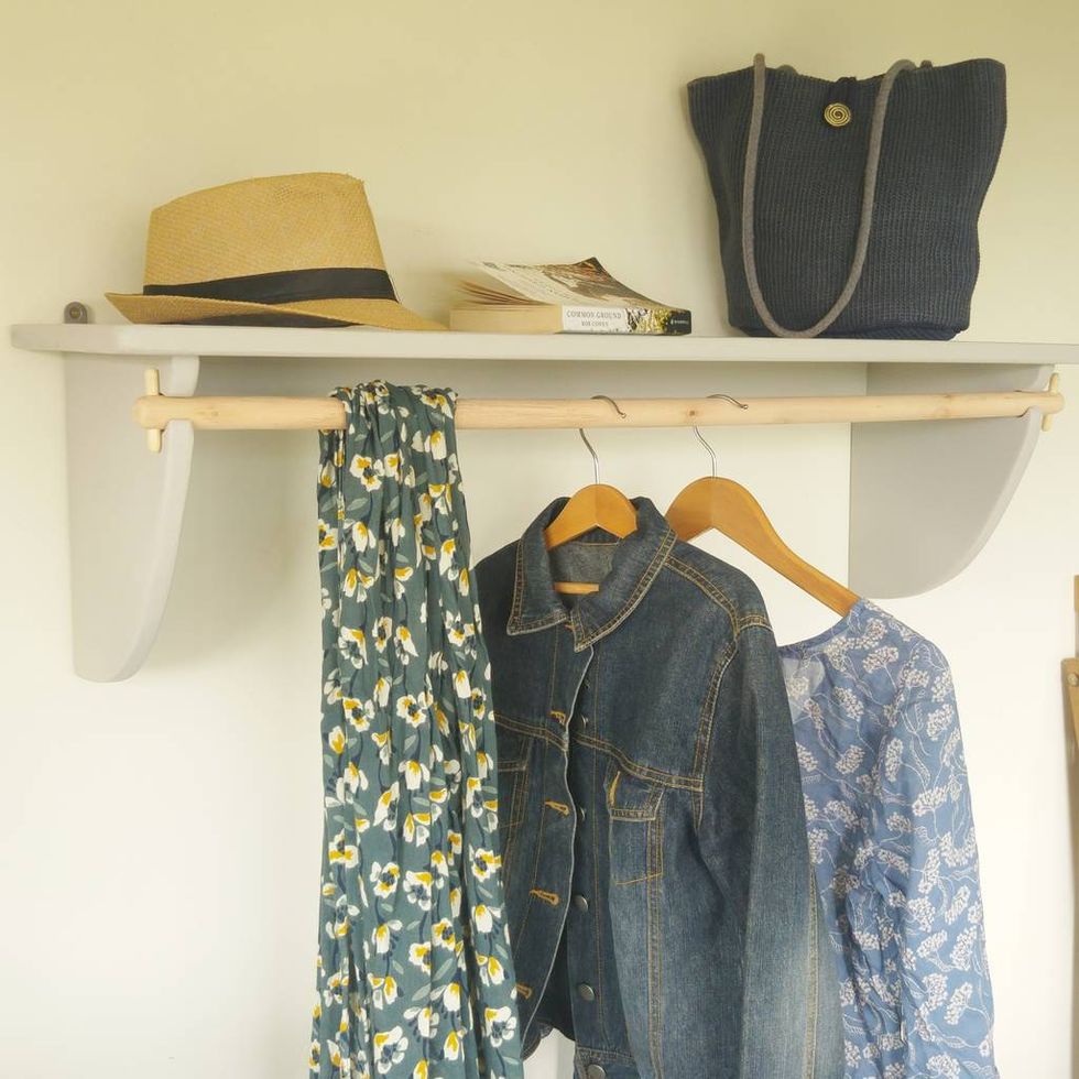 Wooden Clothes Rail With Top Shelf