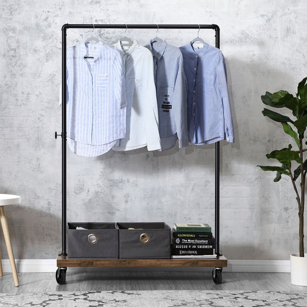 Home Basics Black Steel Rolling Clothing Rack in the Clothing Racks &  Portable Closets department at