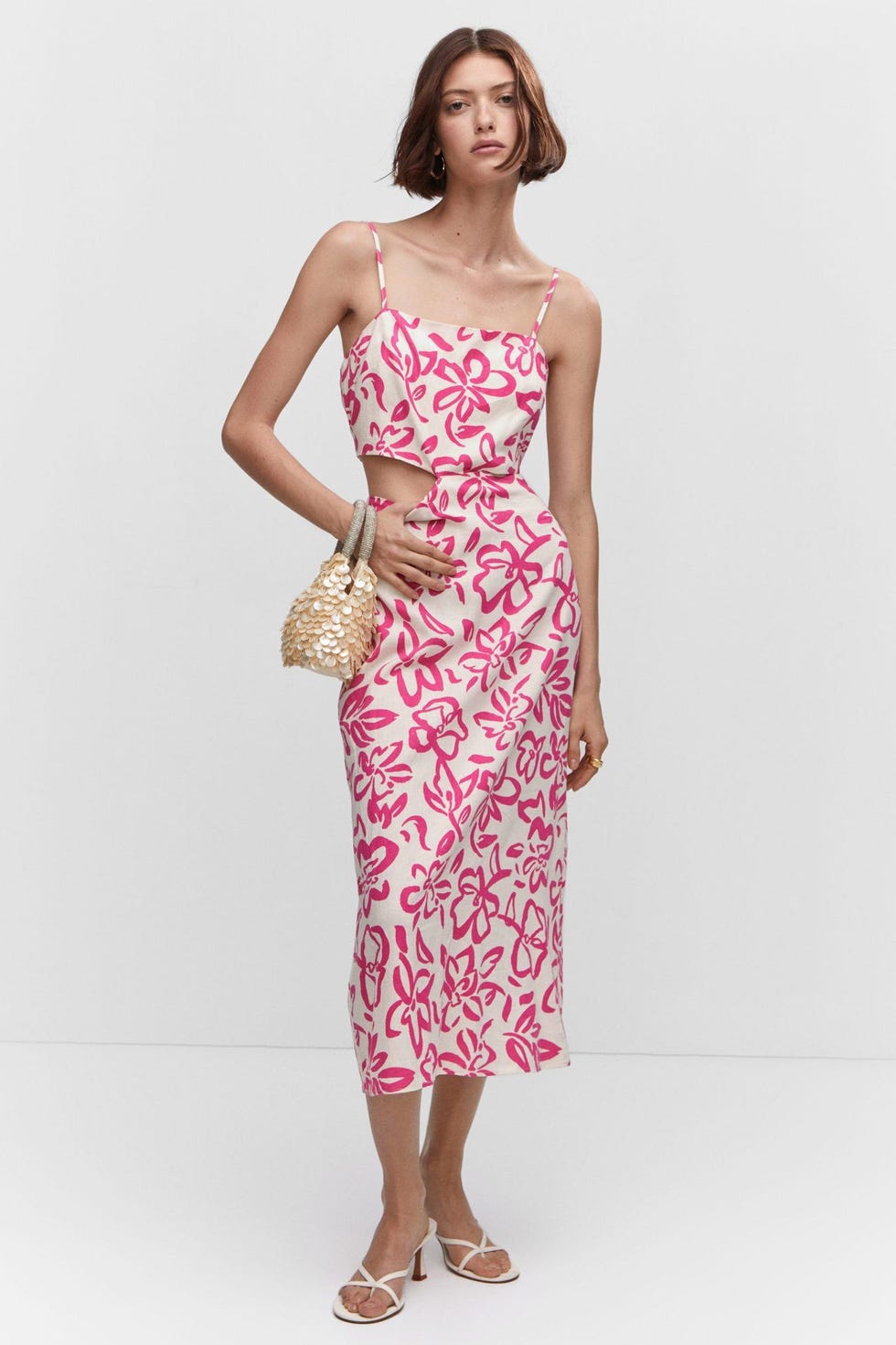 Gaun campuran linen cut-out Gaun campuran linen cut-out