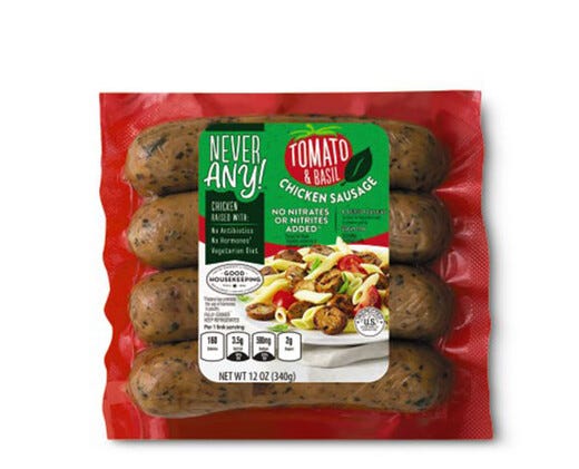 ALDI Never Any! Tomato Basil Chicken Sausage
