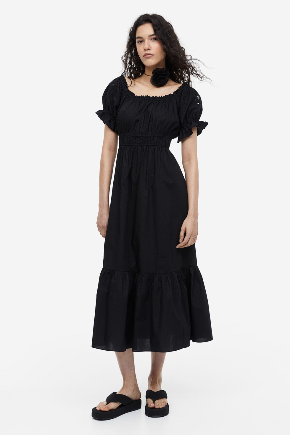 Gaun katun off-the-shoulder Gaun katun off-the-shoulder