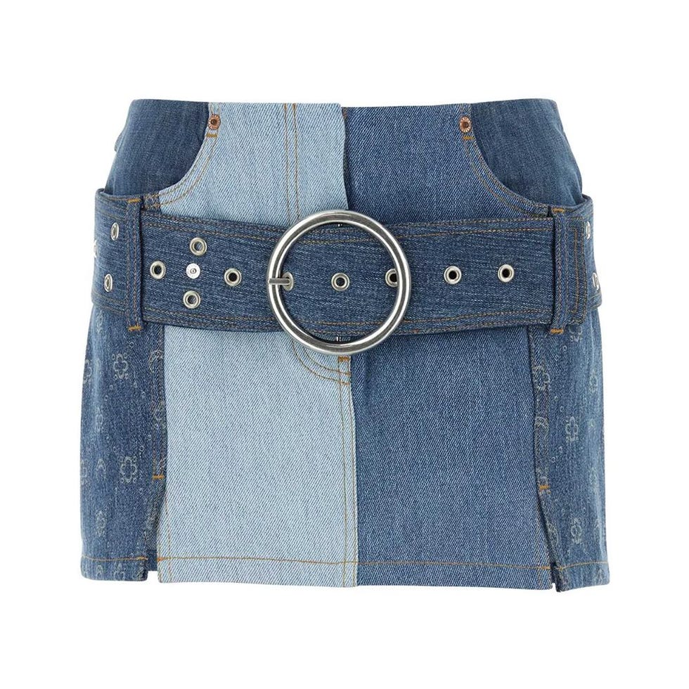Panelled Belted Denim Mini Skirt 