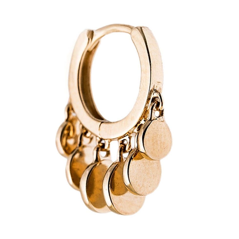 Mini Disco Shaker Yellow Gold Single Hoop Earring 