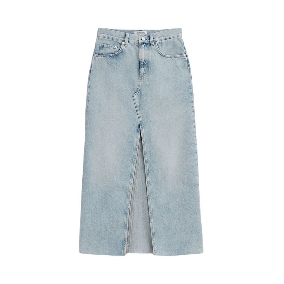 Long Frayed Edge Denim Skirt