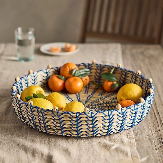 Woven Colorful Seagrass Tray with Beads