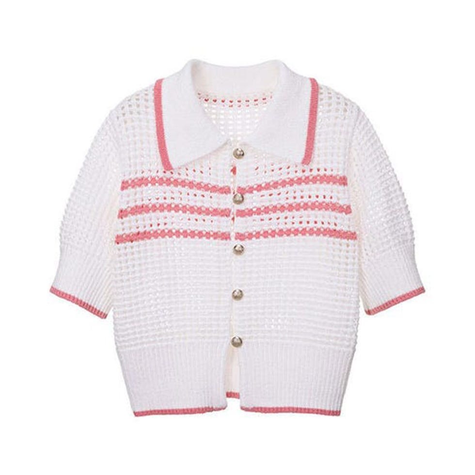 Stripe-Pattern Collared Cardigan