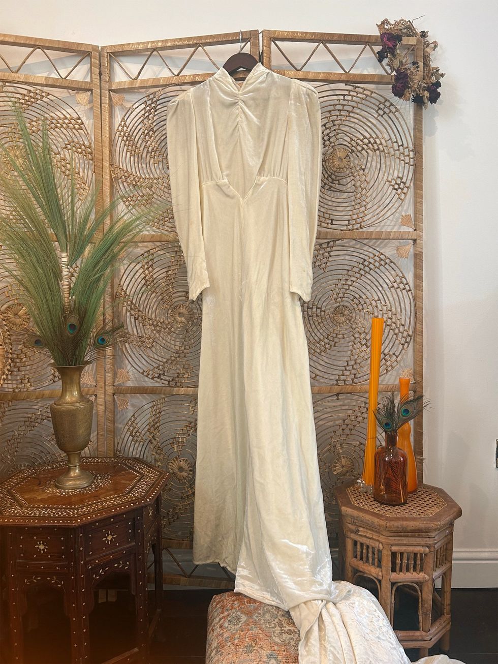 Art Deco Style Velvet Wedding Dress - Size XS