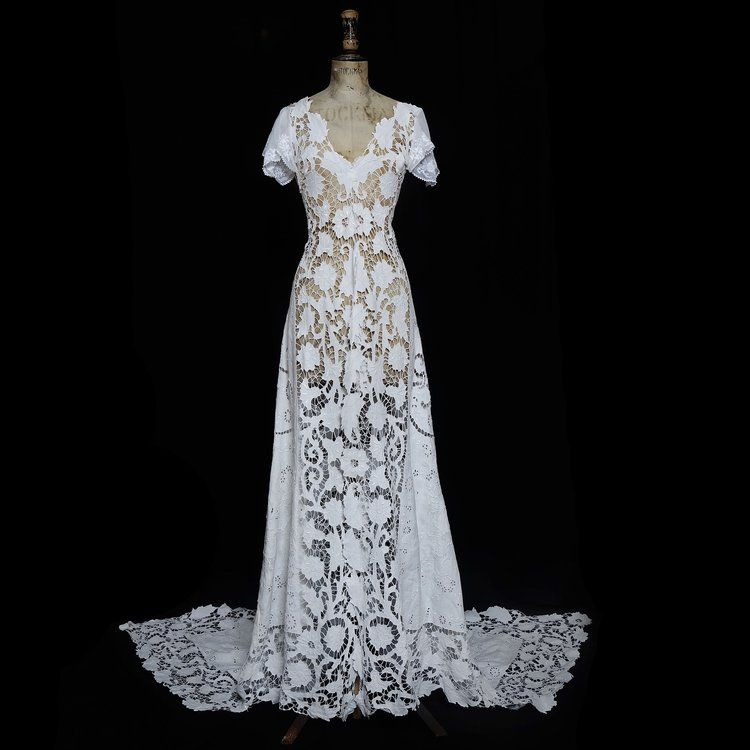Antique Embroidered Linen Wedding Gown