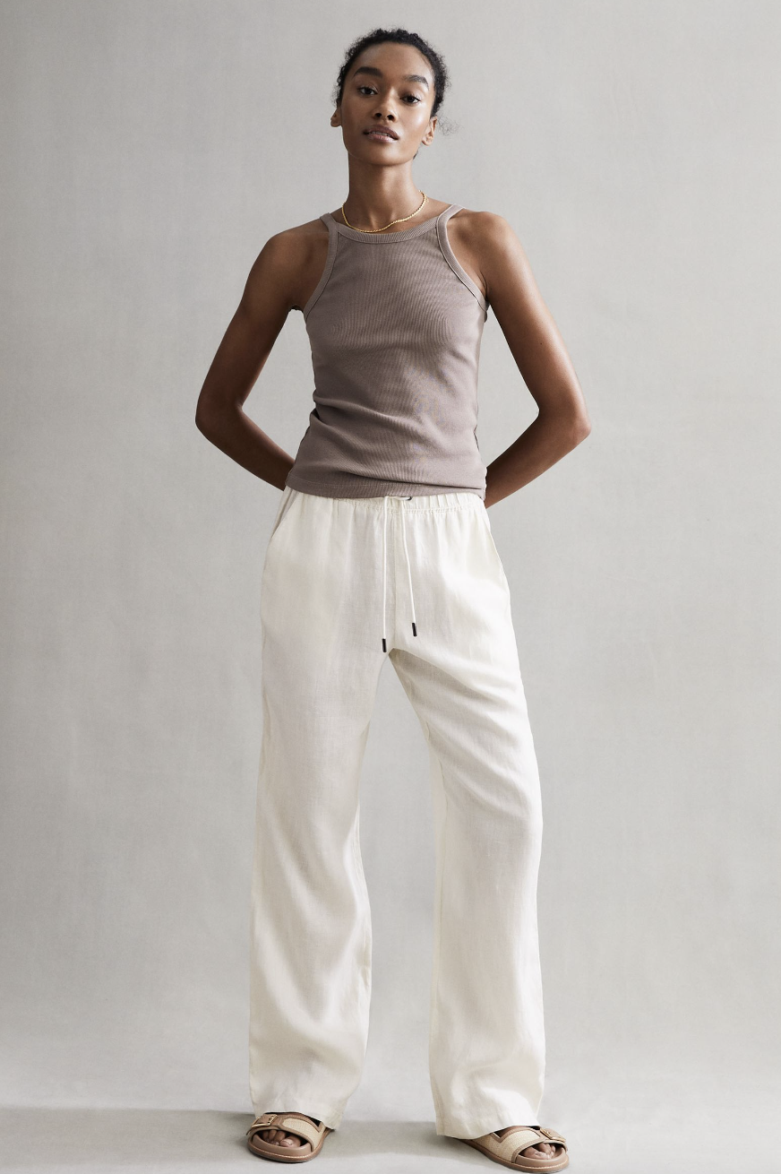 Linen Trousers Womens Straight Leg Trousers Ladies Chinos Pants