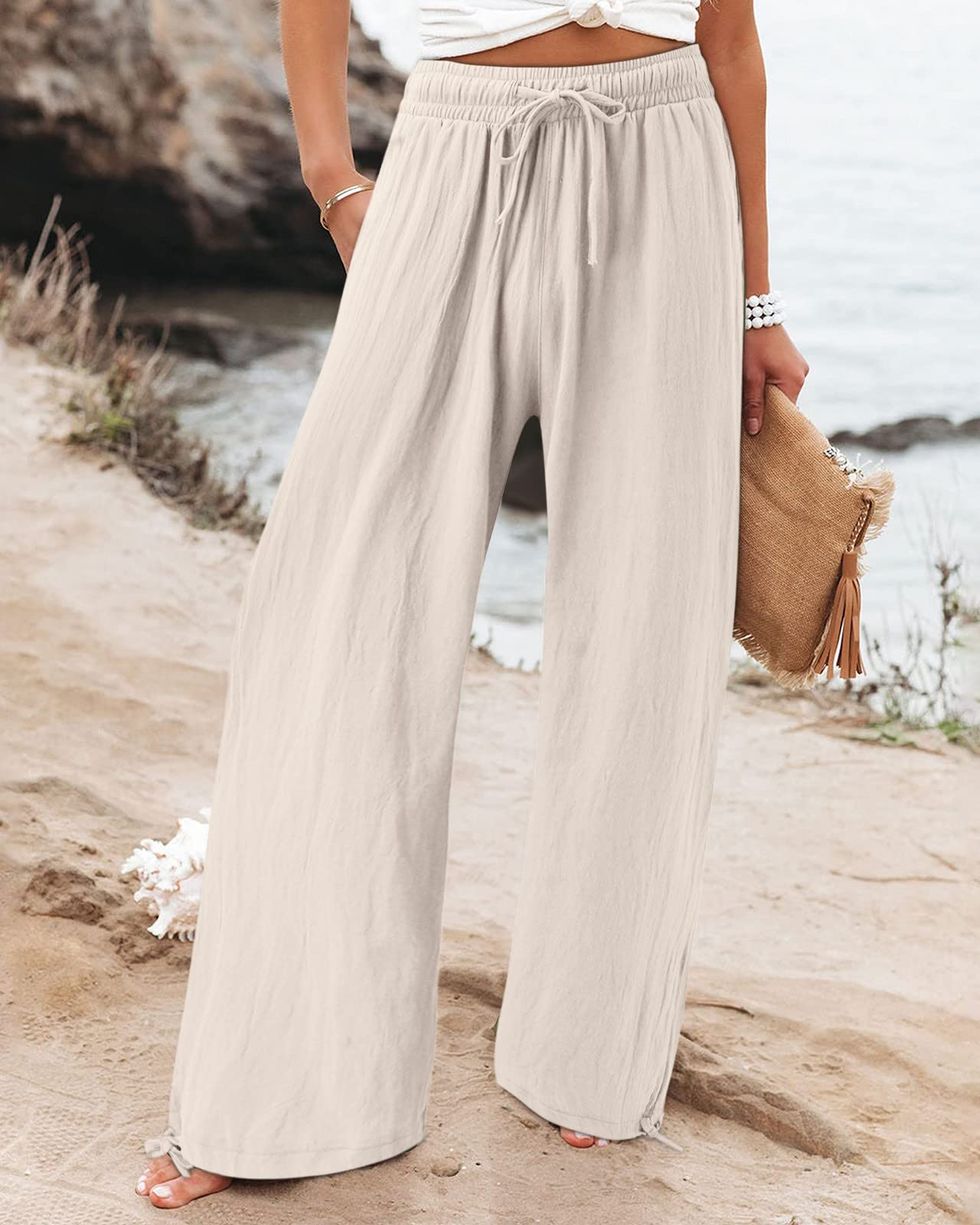 Ladies Light Linen Pants/trousers With Elastic Waistband and Side Pockets.  Slightly Tapered, With Mid-rise Pant 