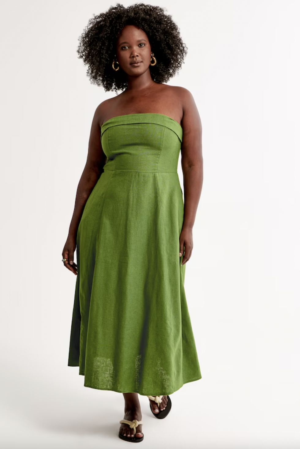 Strapless Linen-Blend Midi Dress