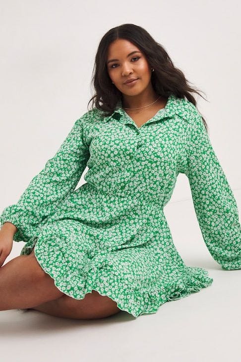 Gaun Kemeja Wafel Print Ditsy Hijau Gaun Kemeja Wafel Print Ditsy Hijau