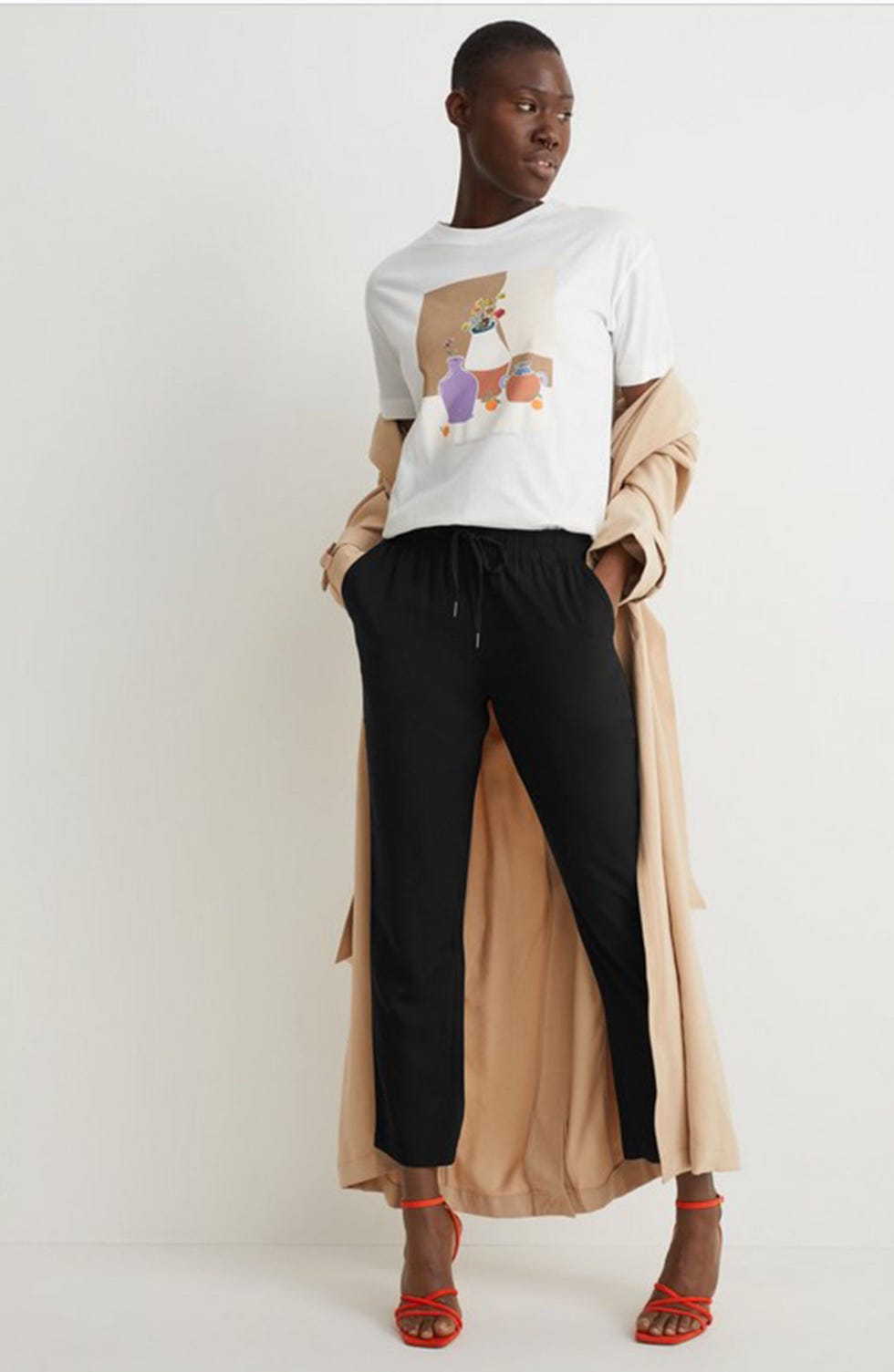 Pantalón de tela high waist regular fit