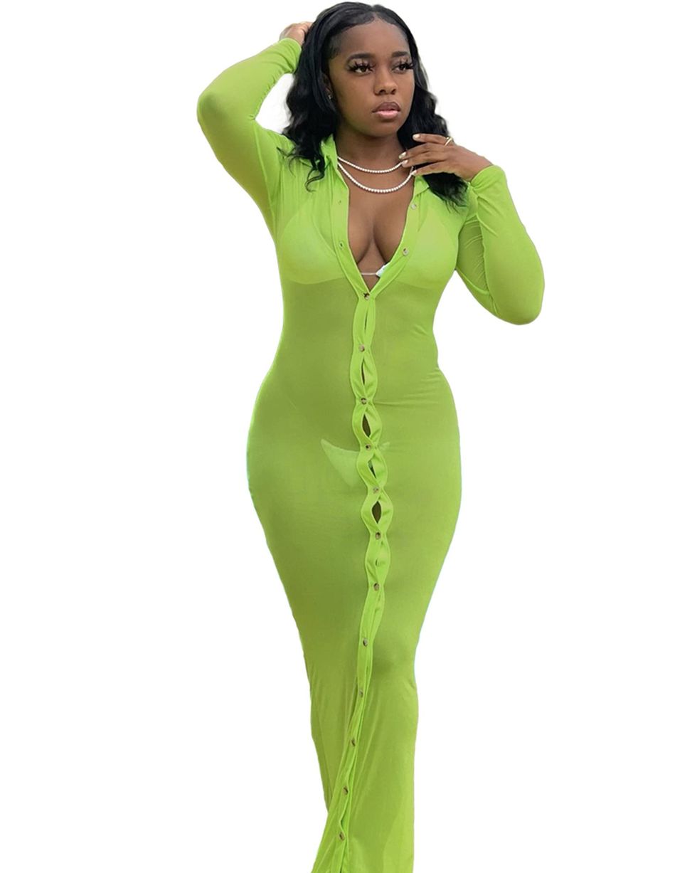 Sheer Mesh Dress in Neon Green