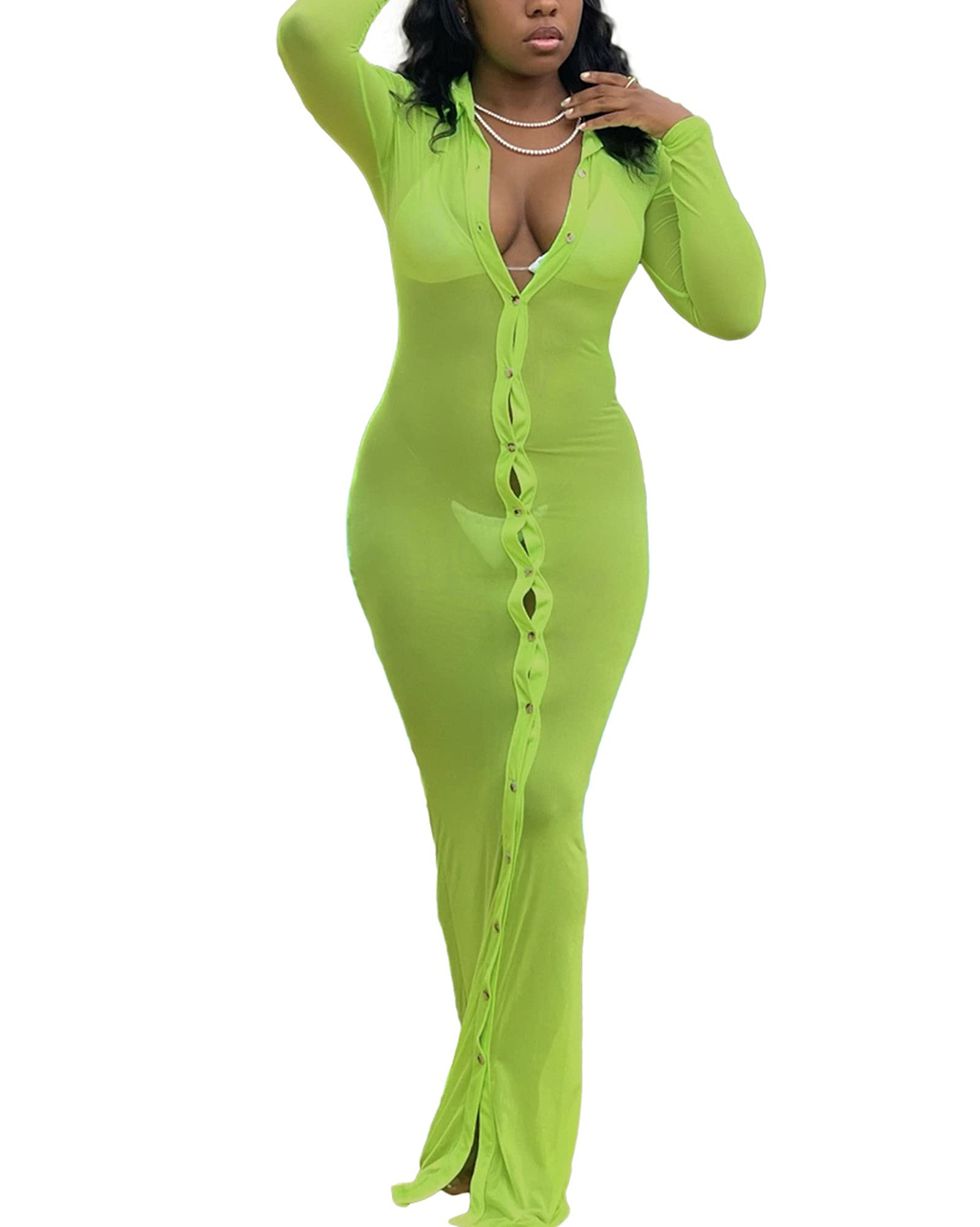 Sheer Mesh Dress in Neon Green