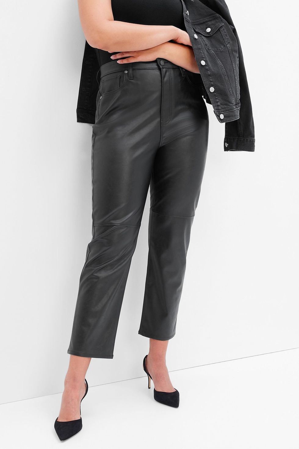 Sky High-Rise Faux-Leather Cheeky Straight Pants 