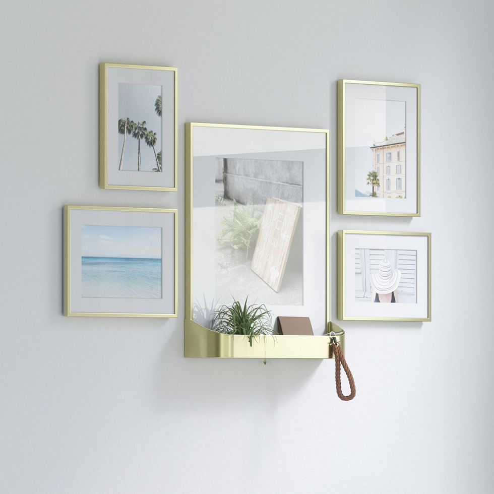 Brass Gallery Frames with Shelf, Set of 5