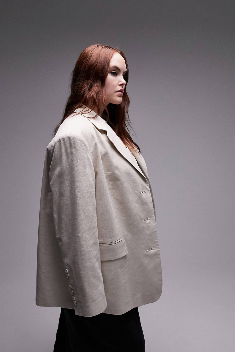 Blazer single breasted kombinasi linen campuran Blazer single breasted kombinasi linen campuran