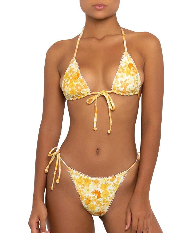 SHEIN Swim Vcay Neon Yellow Bikini Set Triangle Bra Top & High Cut Bikini  Bottom 2 Piece Bathing Suit