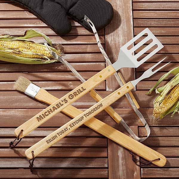 Country Wooden BBQ Grilling Utensils Set