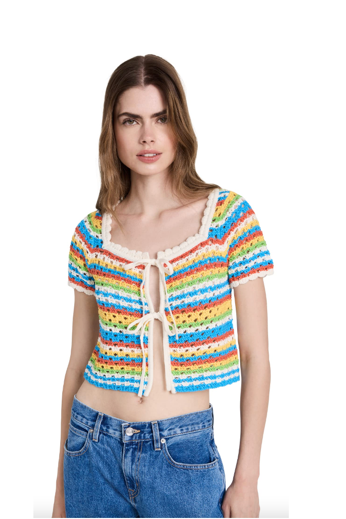 Women's Drew Blue Crochet Short Sleeve Knit Cardigan Women's Drew Blue Crochet Short Sleeve Knit Cardigan