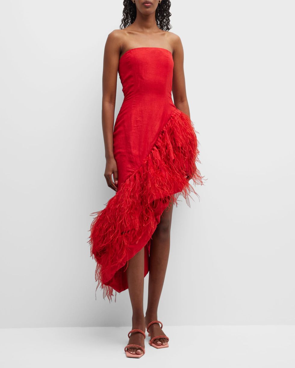Gosia Strapless Feather-Trim High-Low Gown