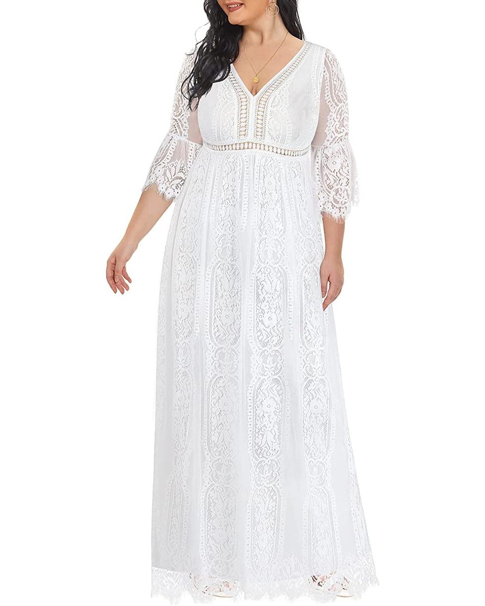 White Maxi Dress, Sheer Dress, Plus Size Boho Dress, See Through