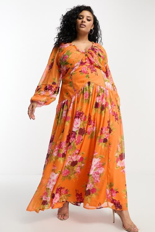 Final Sale Plus Size Maxi Dress with Cut Outs in Orange & Pink