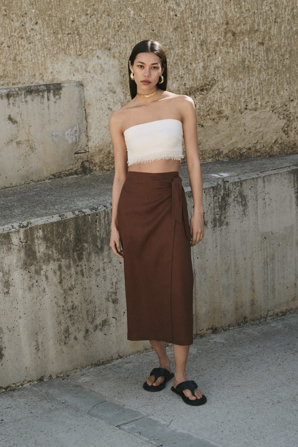 Linen-Blend Wrap Skirt