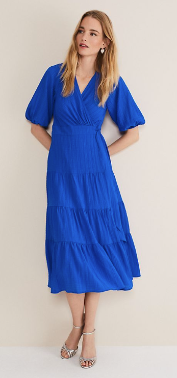 V-Neck Tie Waist Midi Wrap Dress