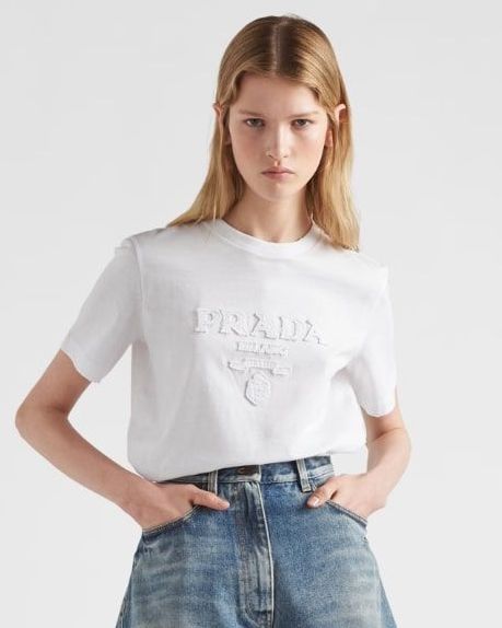 White Embroidered Jersey T-Shirt