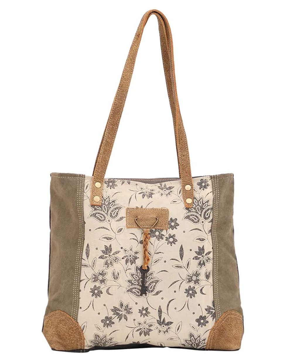 Unique Key Upcycled Canvas & Cowhide Tote Bag