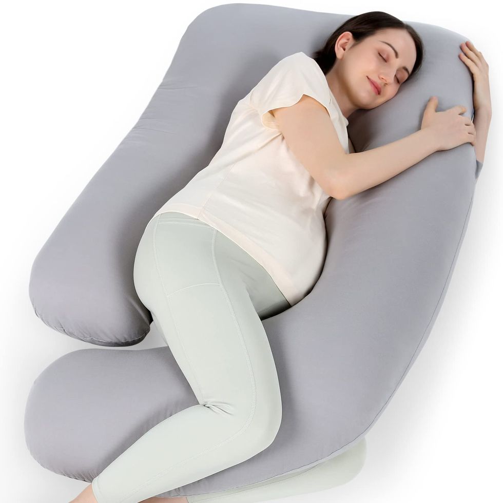 Frida Mom Keep Cool Adjustable Pregnancy Body Pillow with Micro-Bead  Filling, Gray 